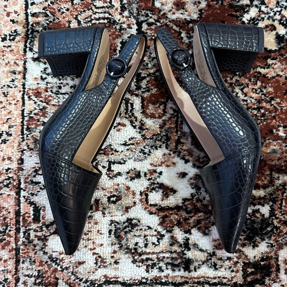 Franco Sarto Black Croc-Embossed Heels - Picture 4 of 5